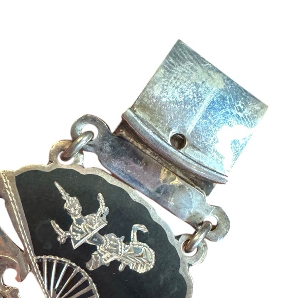 Elegant Vintage Siam Sterling 925 Black Silver Thai Goddess Nielo Bracelet - Picture 10 of 10